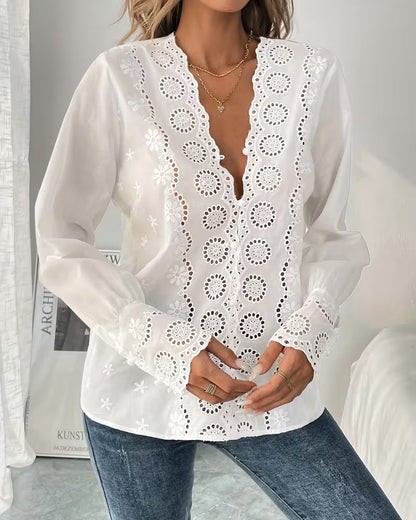 Bluse Elegant V-Ausschnitt Durchbrochen