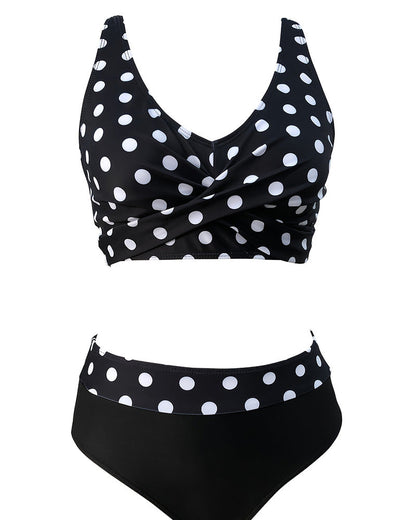 Zweiteiler Badeanzug V-Ausschnitt Polka-Dot
