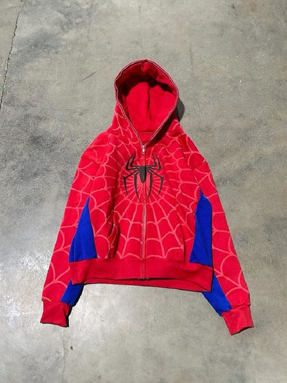 Roter Gothic Dunkler Spider Print Oversized Hoodie