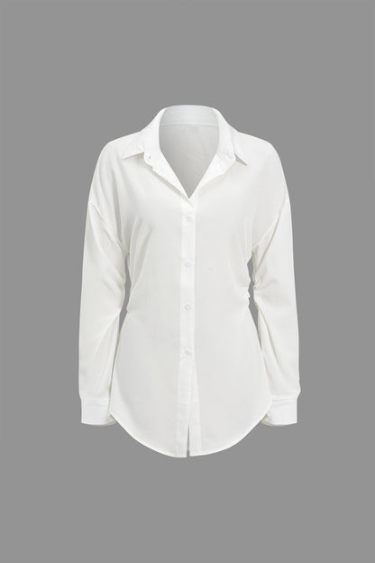 Einfarbiges Button Down Langarmhemd