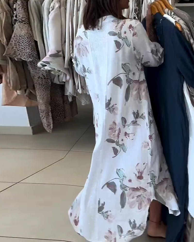 Kleid Stehkragen Langarm Gedrucktes Hemd