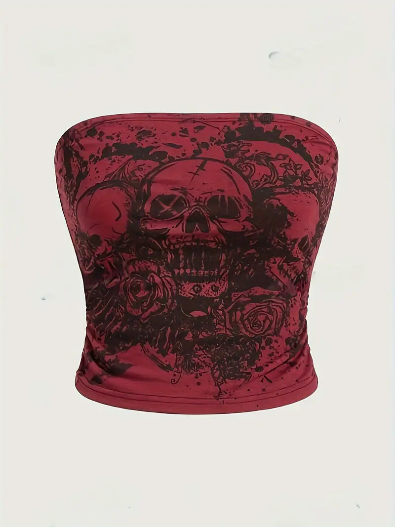 Rotes Punk Schädel Druck Top