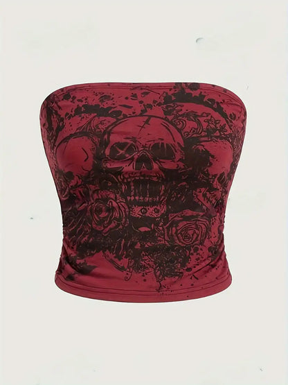 Rotes Punk Schädel Druck Top