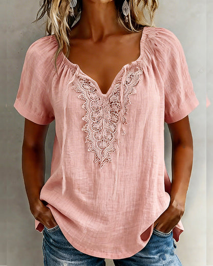 Bluse Spitze Patchwork Kurzarm