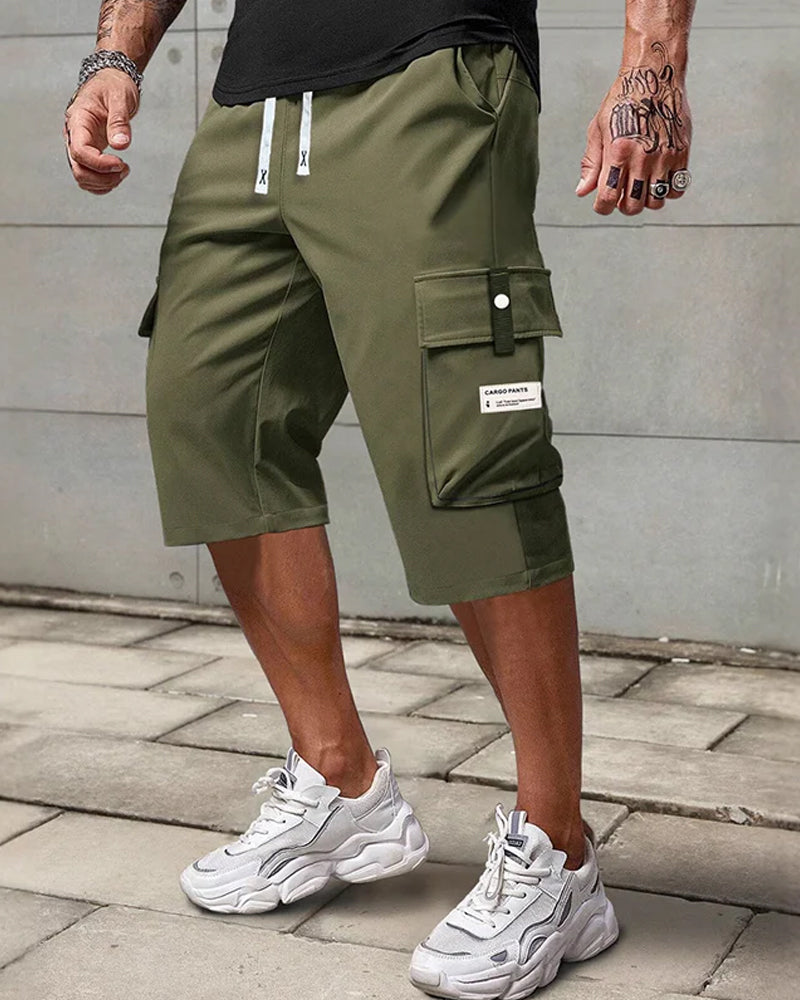 Hose Herren Lässig Kordelzug Capri Cargo