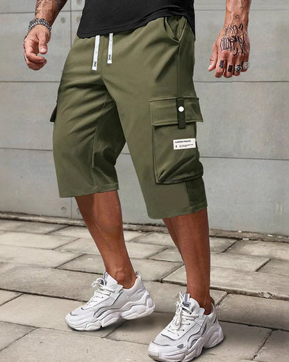Hose Herren Lässig Kordelzug Capri Cargo