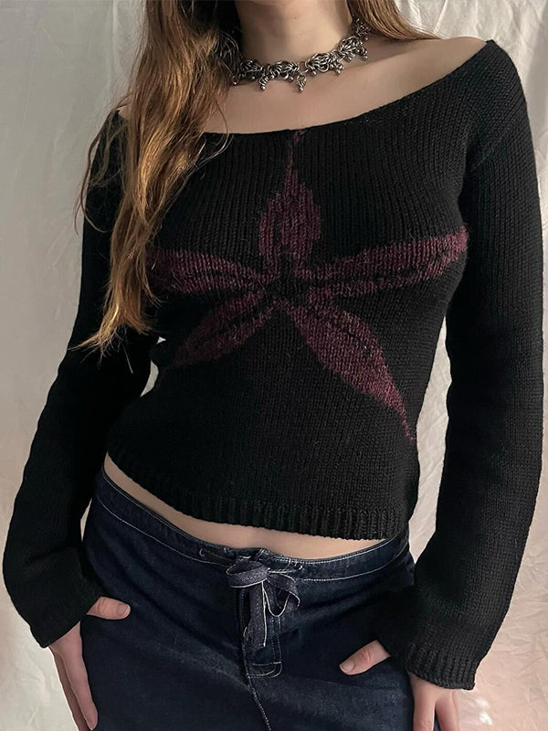 Mehrfarbiges Y2k Jacquard Rundhals Langarm Strickpullover