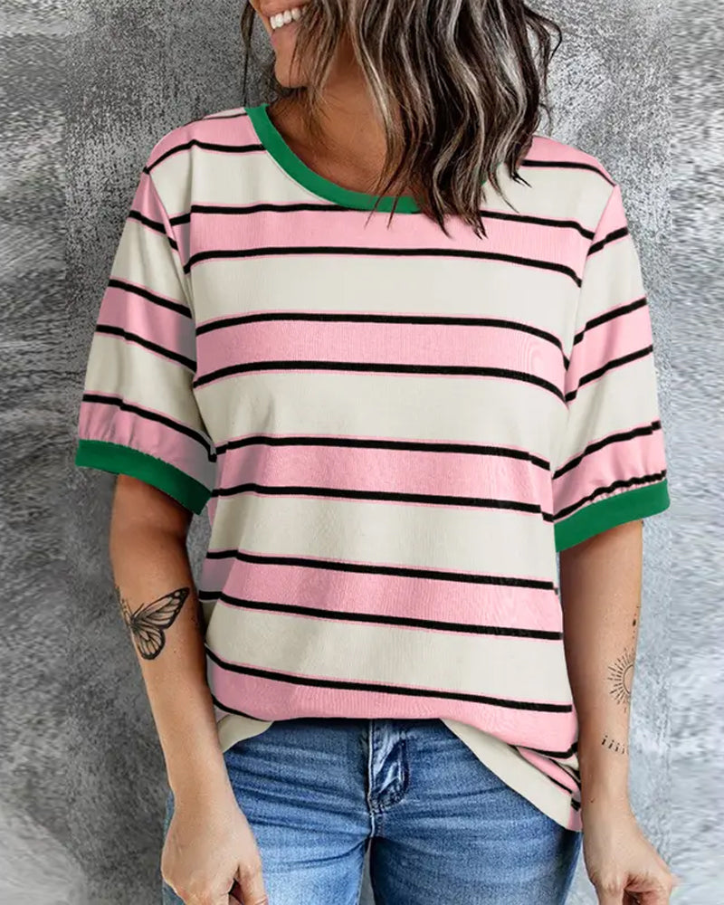 T-Shirt Farbblockiert Streifen Raglan Ärmel