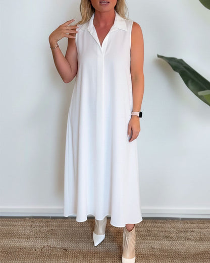 Kleid Revers V-Ausschnitt Ärmellos