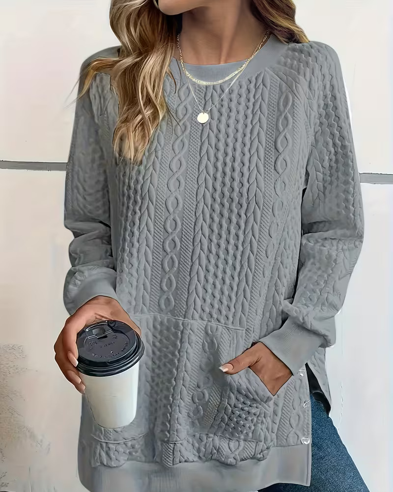 Sweatshirt Rundhals Lässig Schlitz Tasche