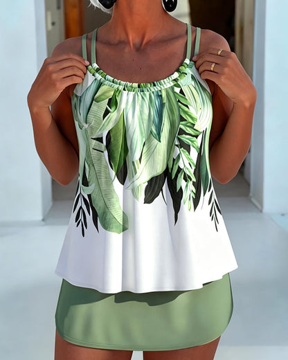 Tankini Grün Blatt Druck Cami Rock