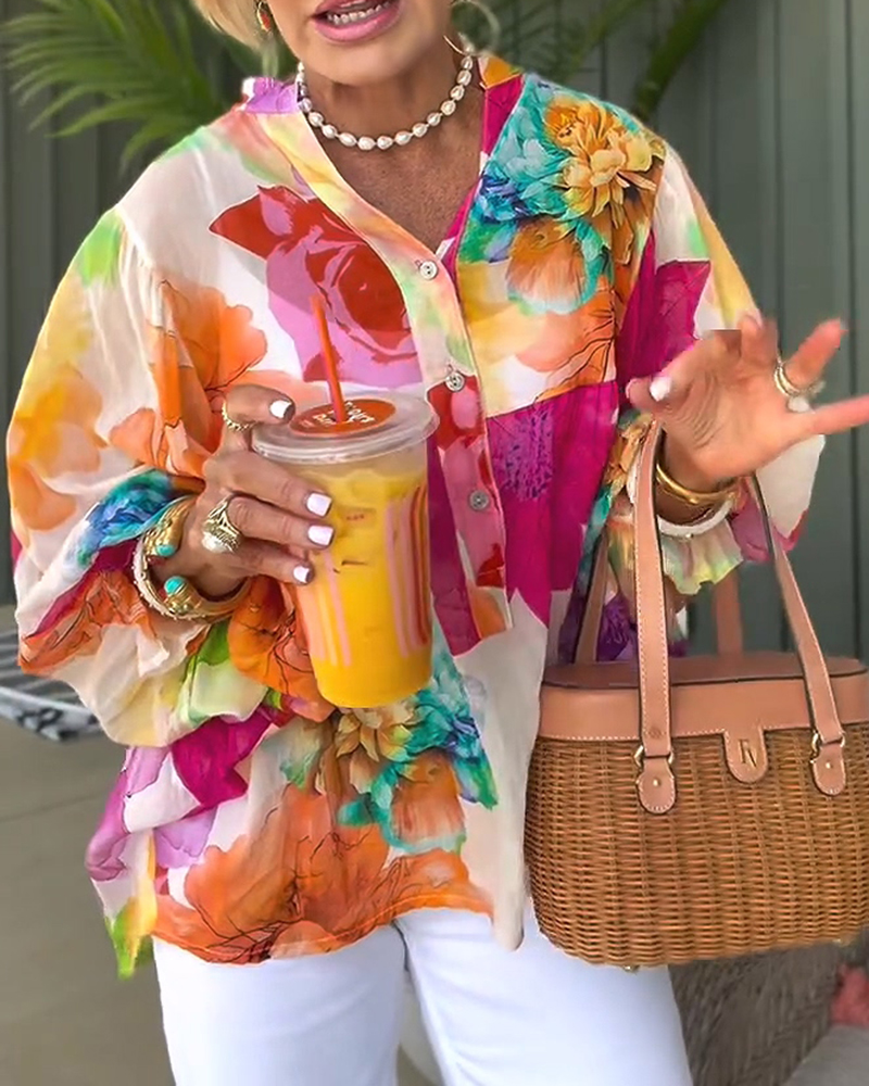 Bluse Ölgemälde-Stil Langarm