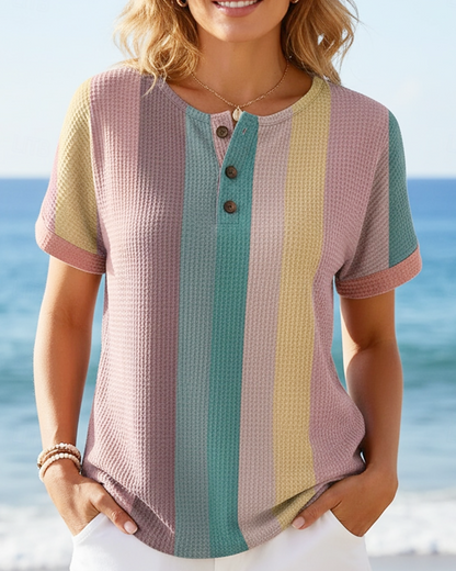 T-Shirt Bunt Streifen Waffel