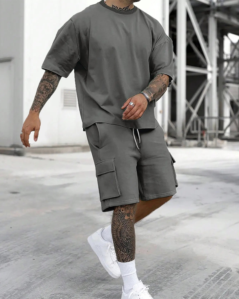 Herren Zweiteiliges Set Entspannt Kurzarm Shorts