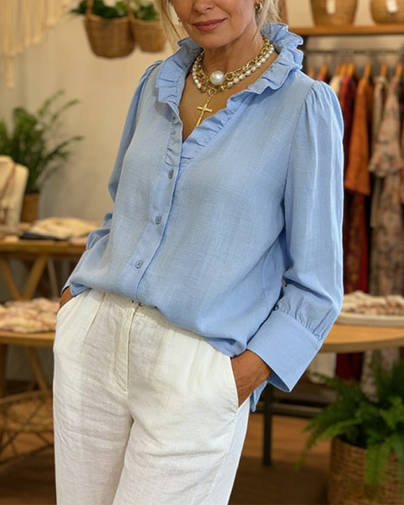 Bluse Elegant Spitze Rüsche Leinen