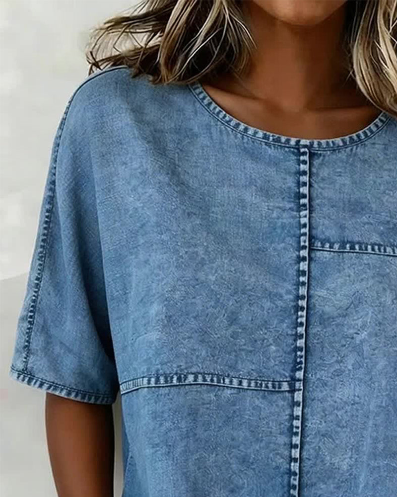 Top Abgenutzt Denim Kurzarm