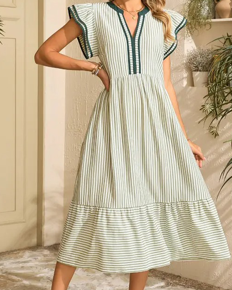 Kleid Gestreift Doppelte Rüsche Kurzarm