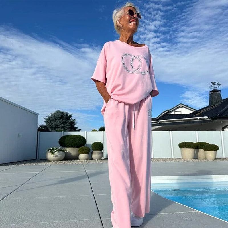 🌻Sommer-Hot-Sale - 50% Rabatt🌸Lässiges zweiteiliges Set für Frauen, einfarbiger Pullover und lockere Hose