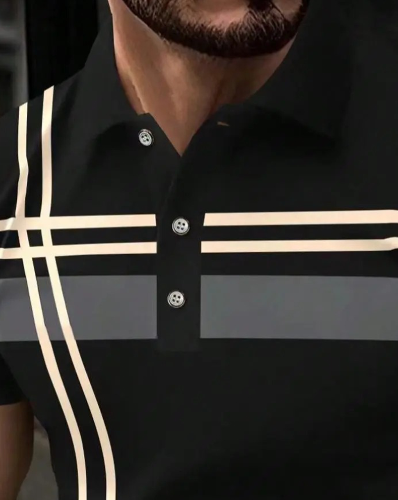 T-Shirt Herren Gestreift Kontrastbündchen Poloshirt, Lässig Kurzarm Sommer