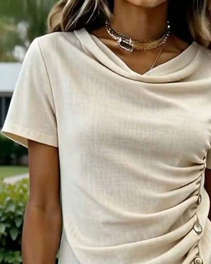 Bluse Slim Fit Drapierter Ausschnitt Kurzarm