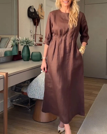Kleid Casual Halbarm Gefaltet Lang
