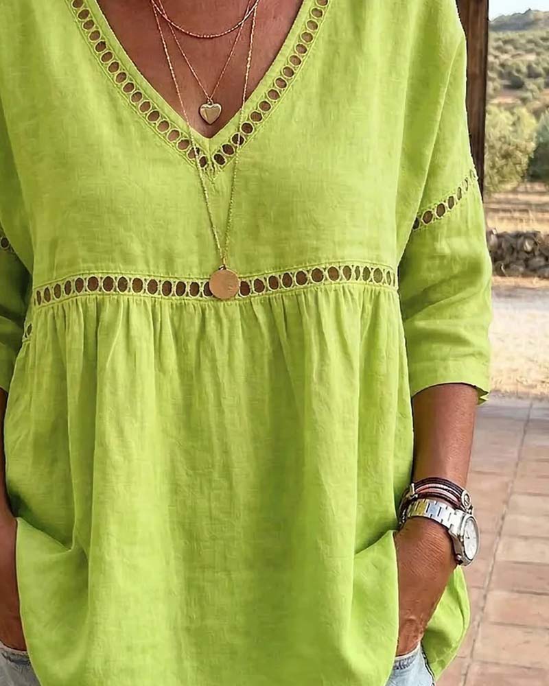 Bluse Hohler Ausschnitt V-Ausschnitt Loose Fit