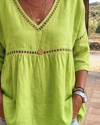 Bluse Hohler Ausschnitt V-Ausschnitt Loose Fit