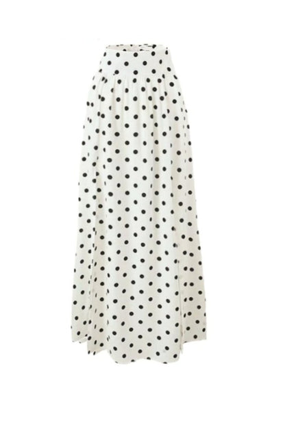 White Polka Dot Maxi Dress with Side Slit for Women - Lelia