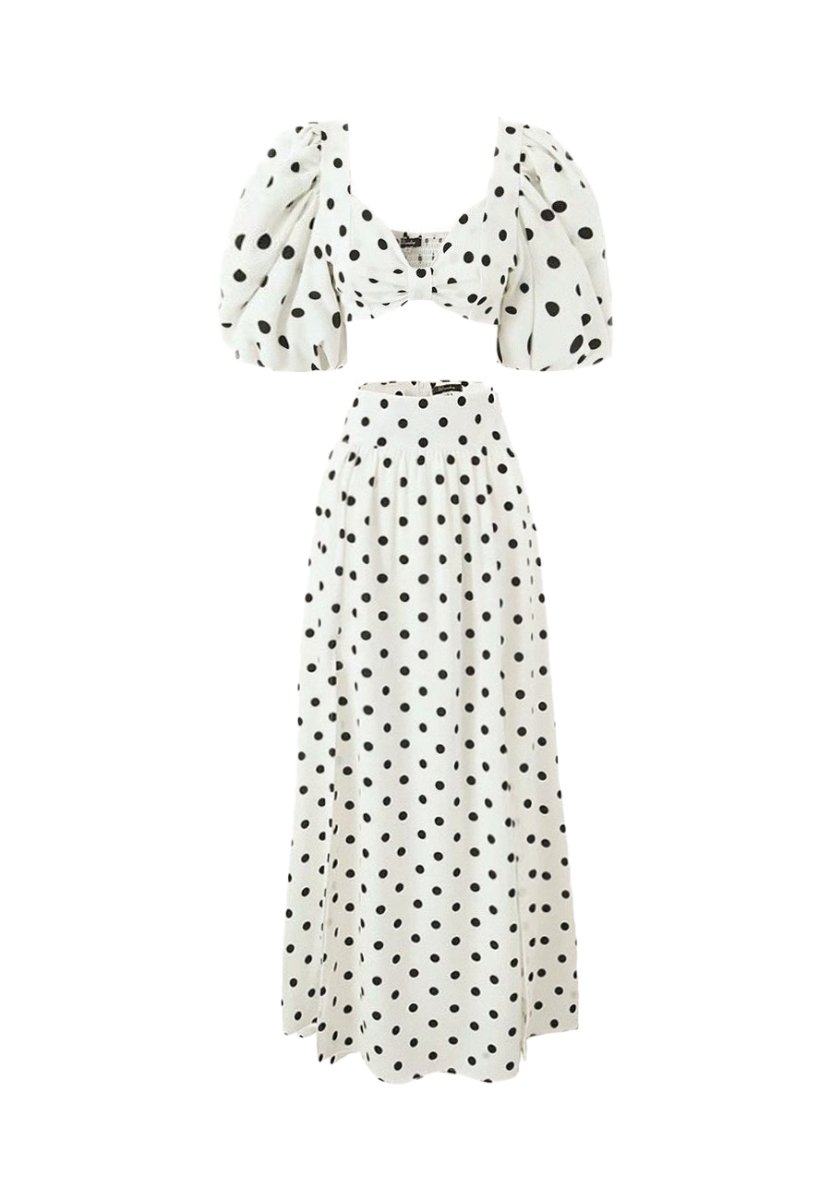 White Polka Dot Maxi Dress with Side Slit for Women - Lelia