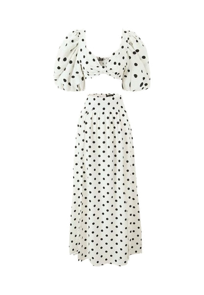 White Polka Dot Maxi Dress with Side Slit for Women - Lelia