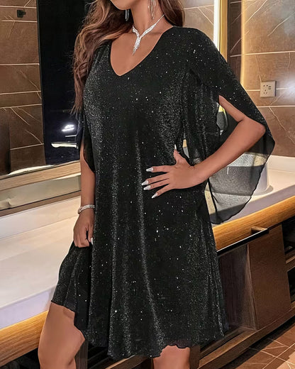 Kleid V-Ausschnitt Feiner Glitzer Modisch