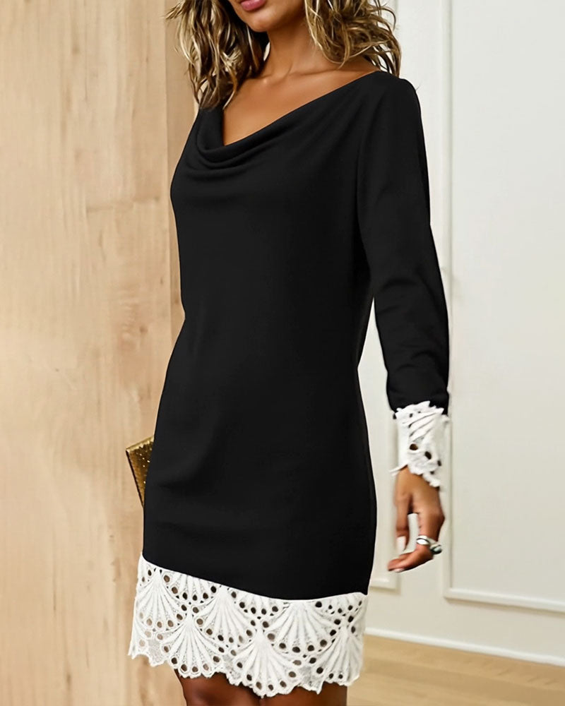 Kleid Swingkragen Spitze Patchwork