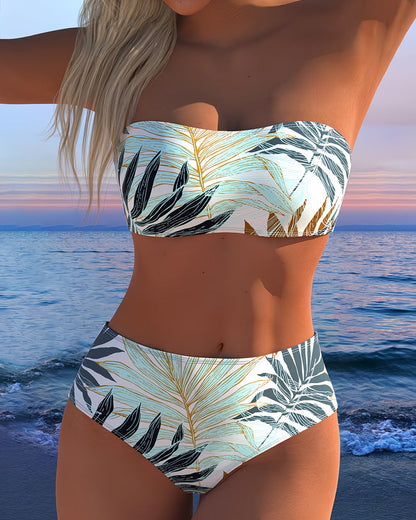 Bikini tropischer Pflanzenprint trägerlos