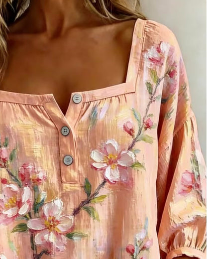 Bluse Blumenprint Quadratischer Ausschnitt