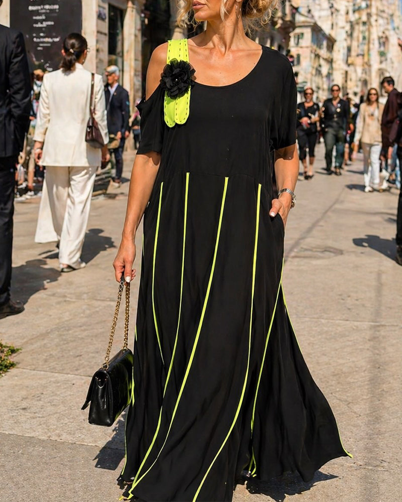 Kleid Von-Der-Schulter Fallend Mode Lässig Lang