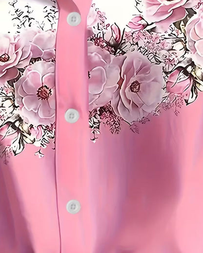 Bluse Revers Blumenmuster Kurzarm