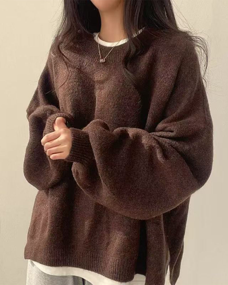 Pullover Rundhals Seite Schlitz