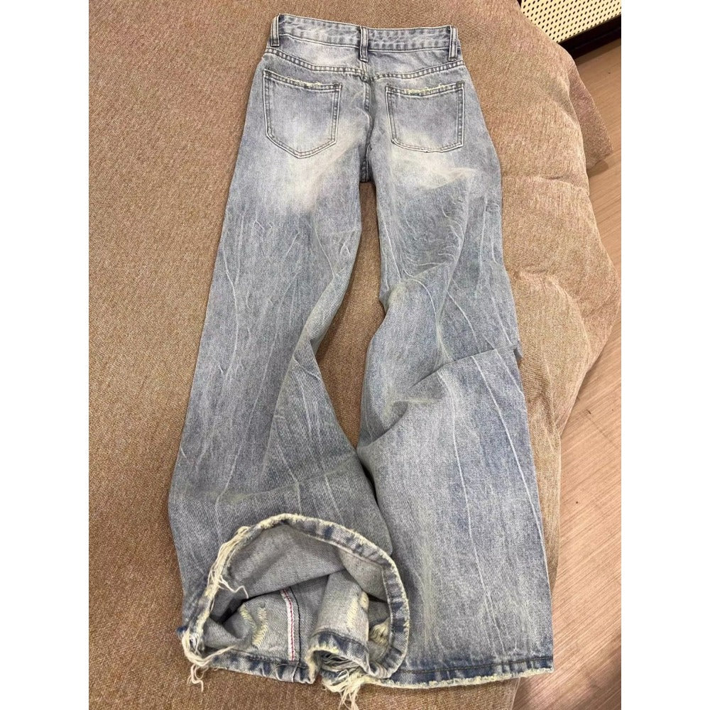Light Blue Distressed Wide Leg Jeans for Women - Maristella