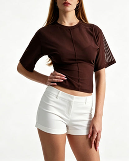 T-Shirts Netz Patchwork Kurz