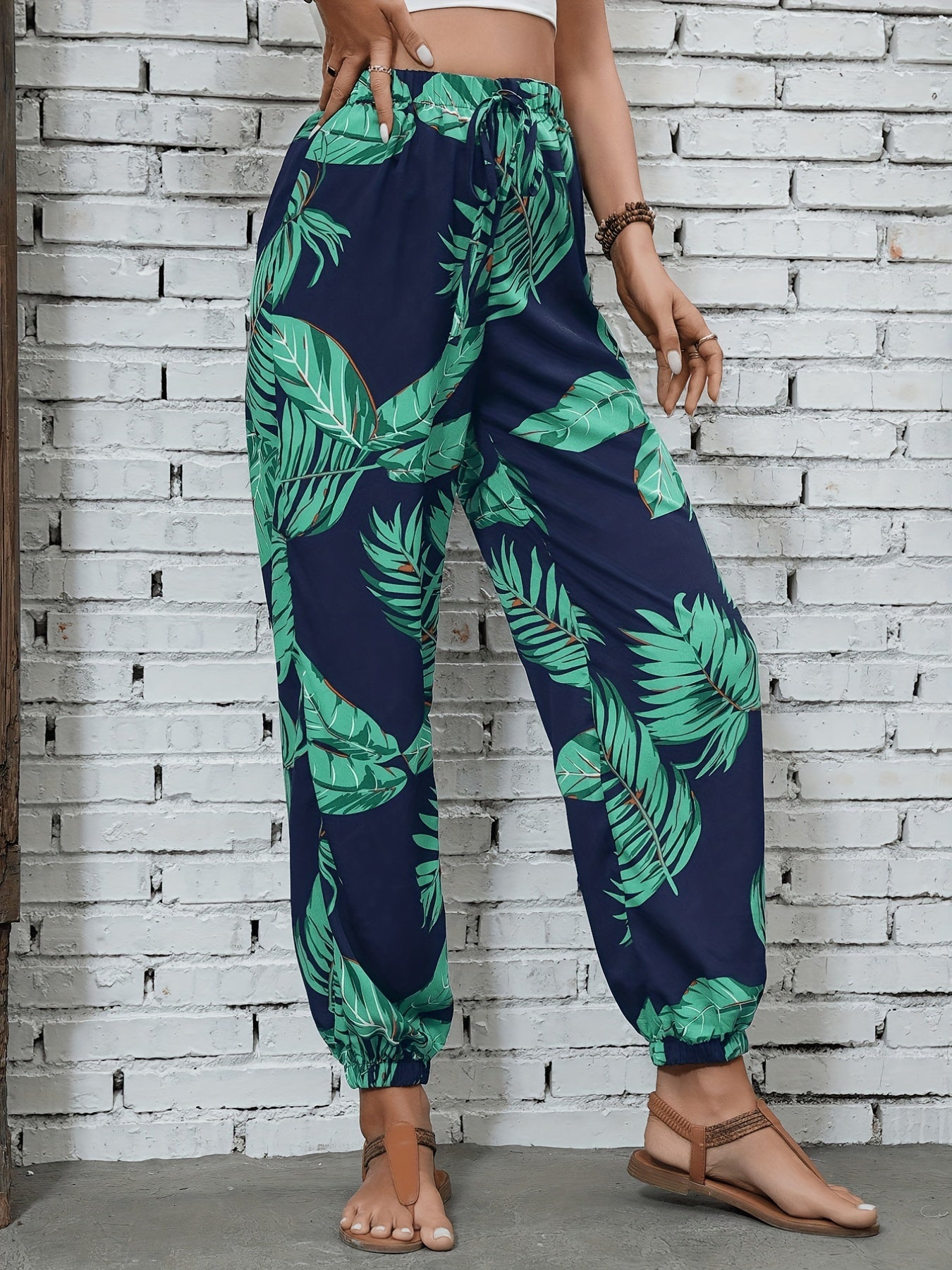 Black palm print pants - Mia