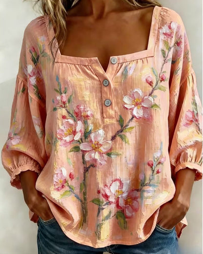 Bluse Blumenprint Quadratischer Ausschnitt