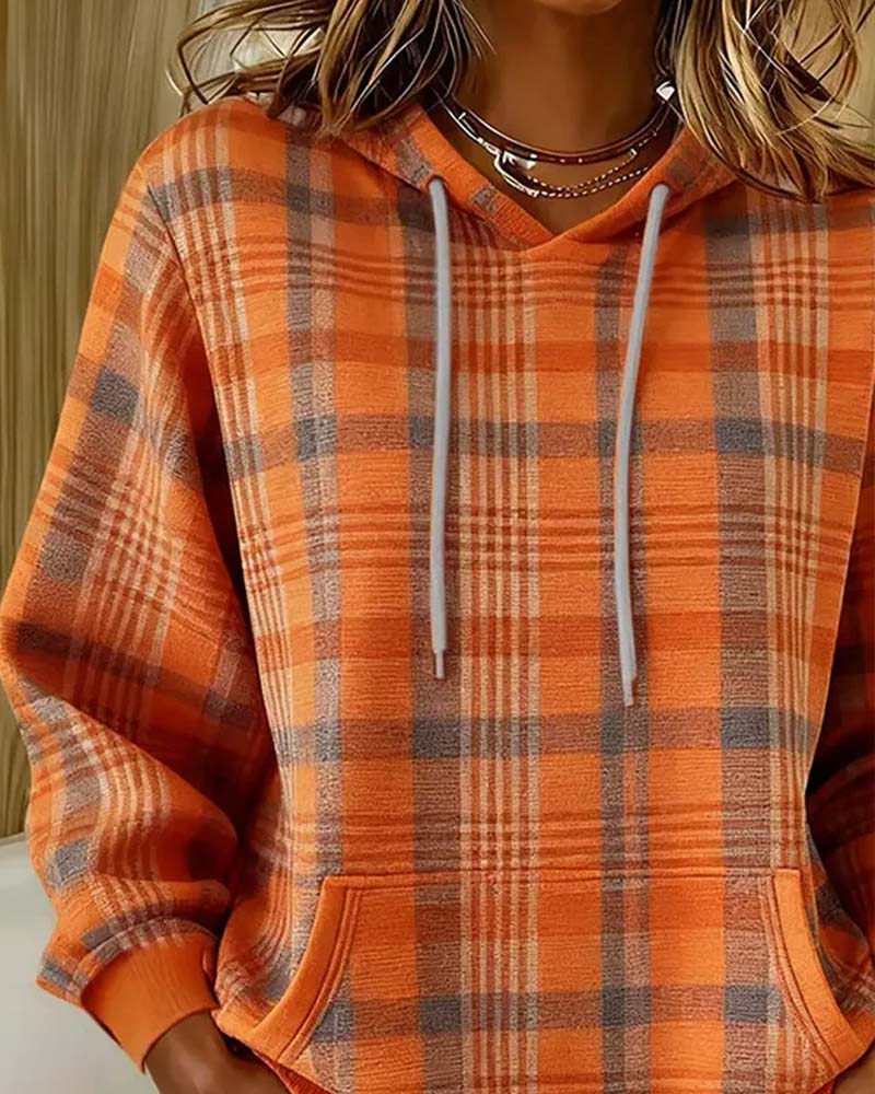 Hoodie Karo Tasche Lässig