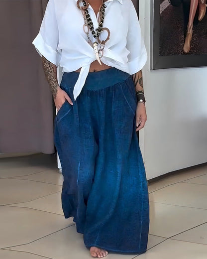 Hose Retro Hohe Taille Weites Bein