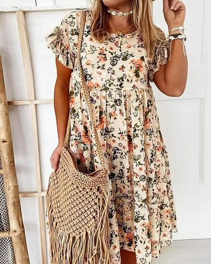 Kleid Geblümt Kurzarm Bedruckt