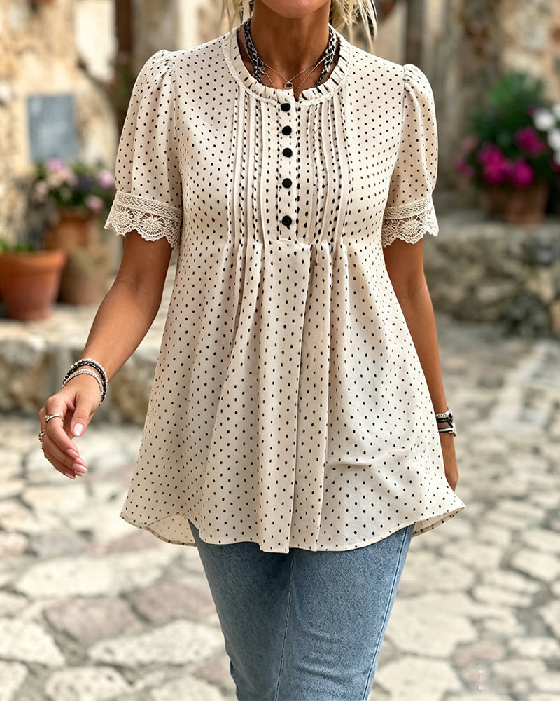 Bluse Puffärmel Polka Dot