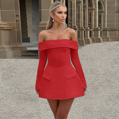 Off Shoulder Long Sleeve Mini Dress for Women - Norma