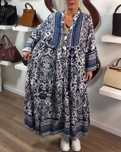 Kleid mit retro Blumenmuster und Maxi-Länge