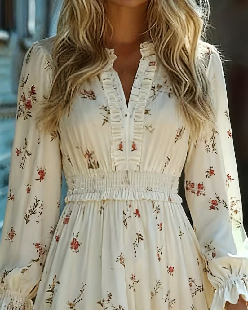 Kleid Elegant Langarm Blumen