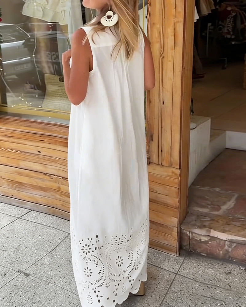 Kleid Ärmellos Ausgeschnitze Spitze Urlaub