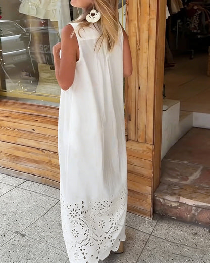 Kleid Ärmellos Ausgeschnitze Spitze Urlaub